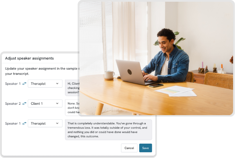 Image of man sitting at desk using laptop, product image of Owl Practice Smart Notes